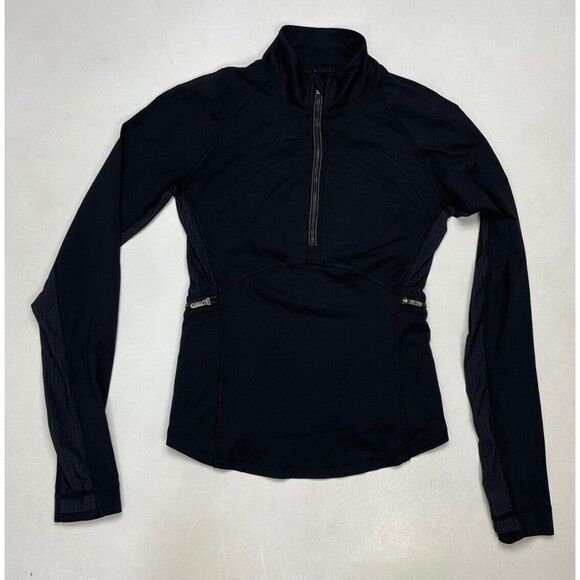 Lululemon Front Of The Pack 1/2 Zip Top Women Size 4 Black Long Sleeve W3BK8S - Picture 1 of 7